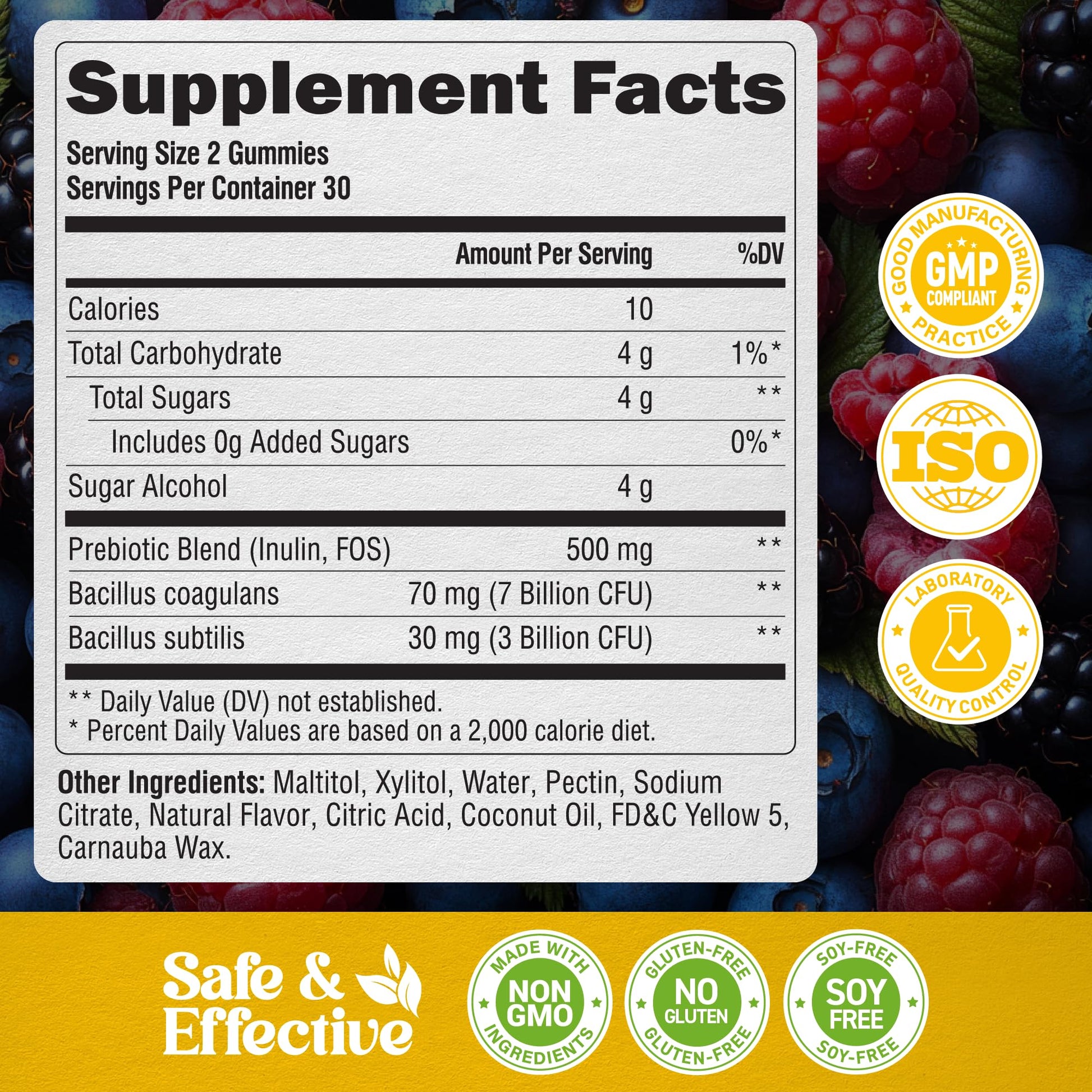 Probiotic Gummies 10B CFU with Prebiotic Fiber - Digestion & Immune Support - Debloat, Stomach & Gut Comfort - Probiotics for Women & Men - Natural Berry Flavor - Vegan & Sugar-free - 60 Gummies - OzHealthStandard