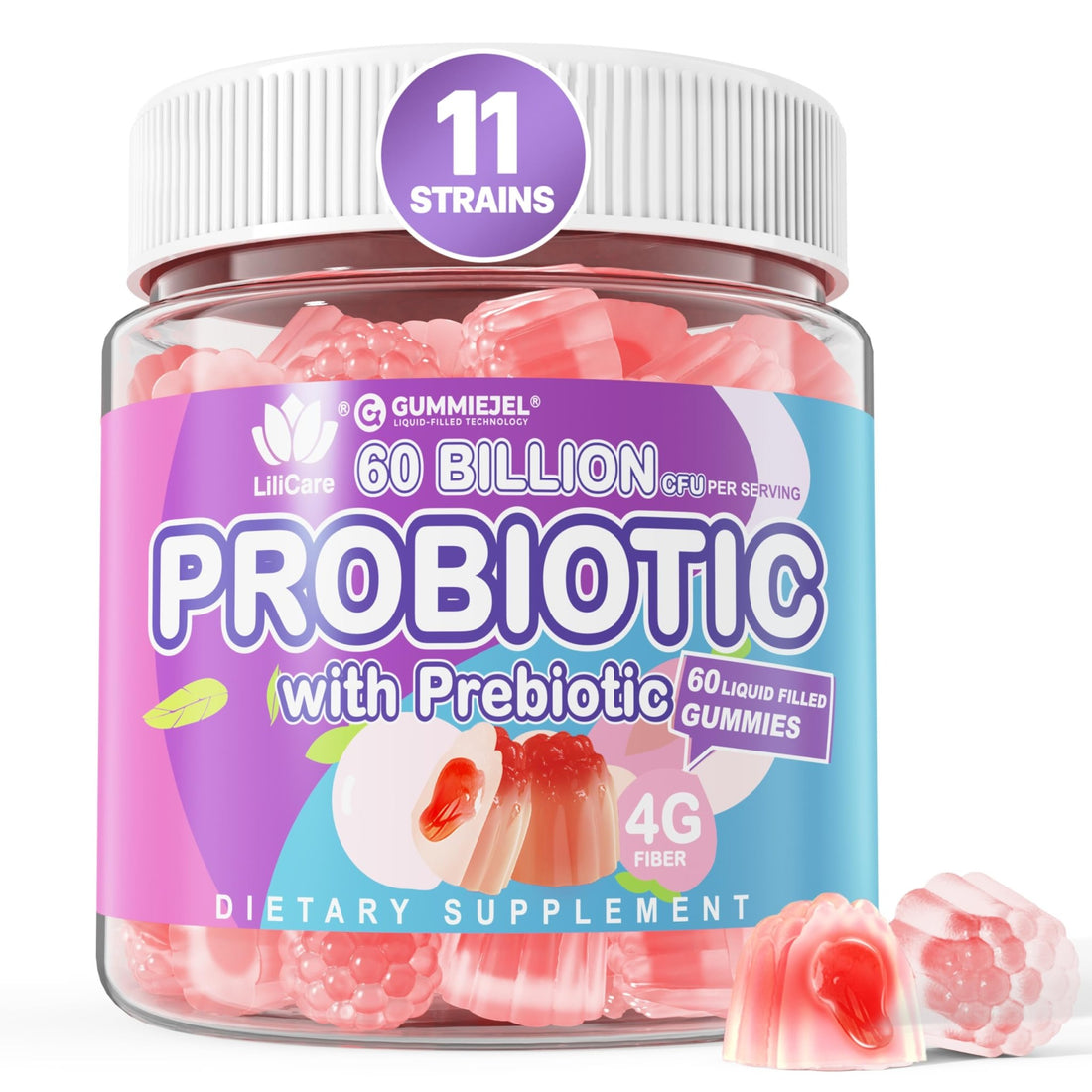Probiotic Gummies 60 Billion CFU for Women Men & Kids, 11 Strains Probiotics + Organic Prebiotics Fiber for Immune, Digestive Health, Supports Constipation, - OzHealthStandard