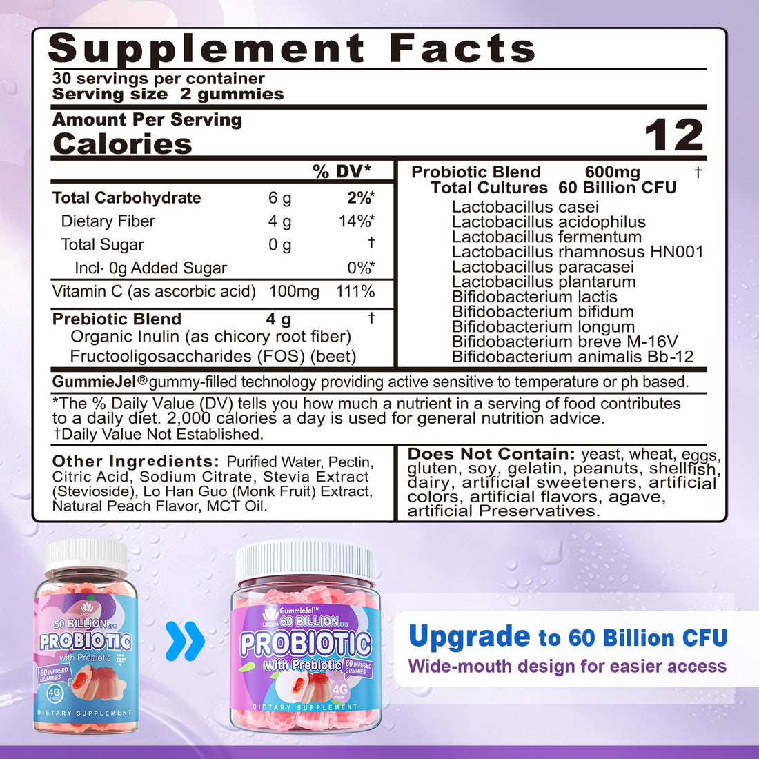 Probiotic Gummies 60 Billion CFU for Women Men & Kids, 11 Strains Probiotics + Organic Prebiotics Fiber for Immune, Digestive Health, Supports Constipation, - OzHealthStandard