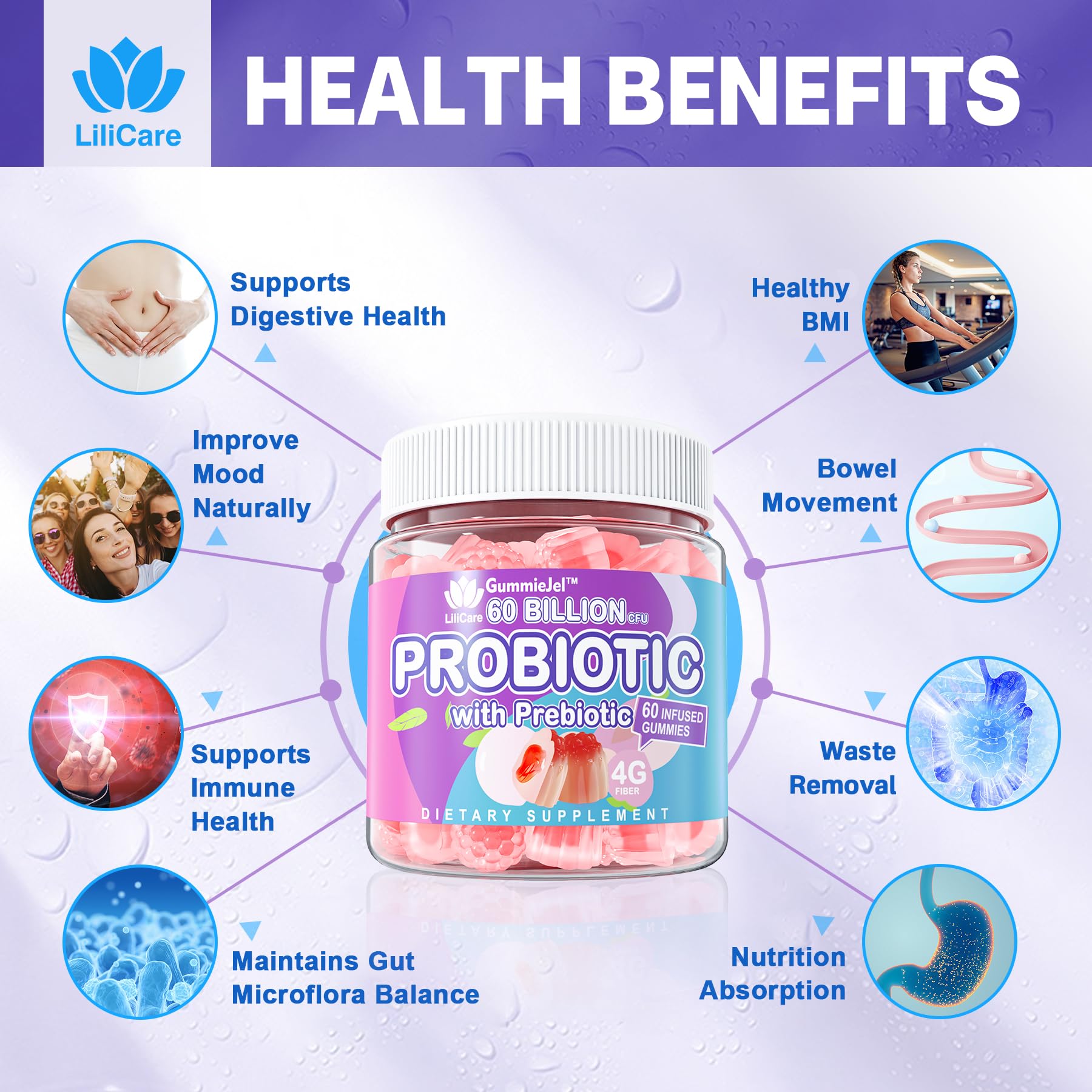 Probiotic Gummies 60 Billion CFU for Women Men & Kids, 11 Strains Probiotics + Organic Prebiotics Fiber for Immune, Digestive Health, Supports Constipation, - OzHealthStandard