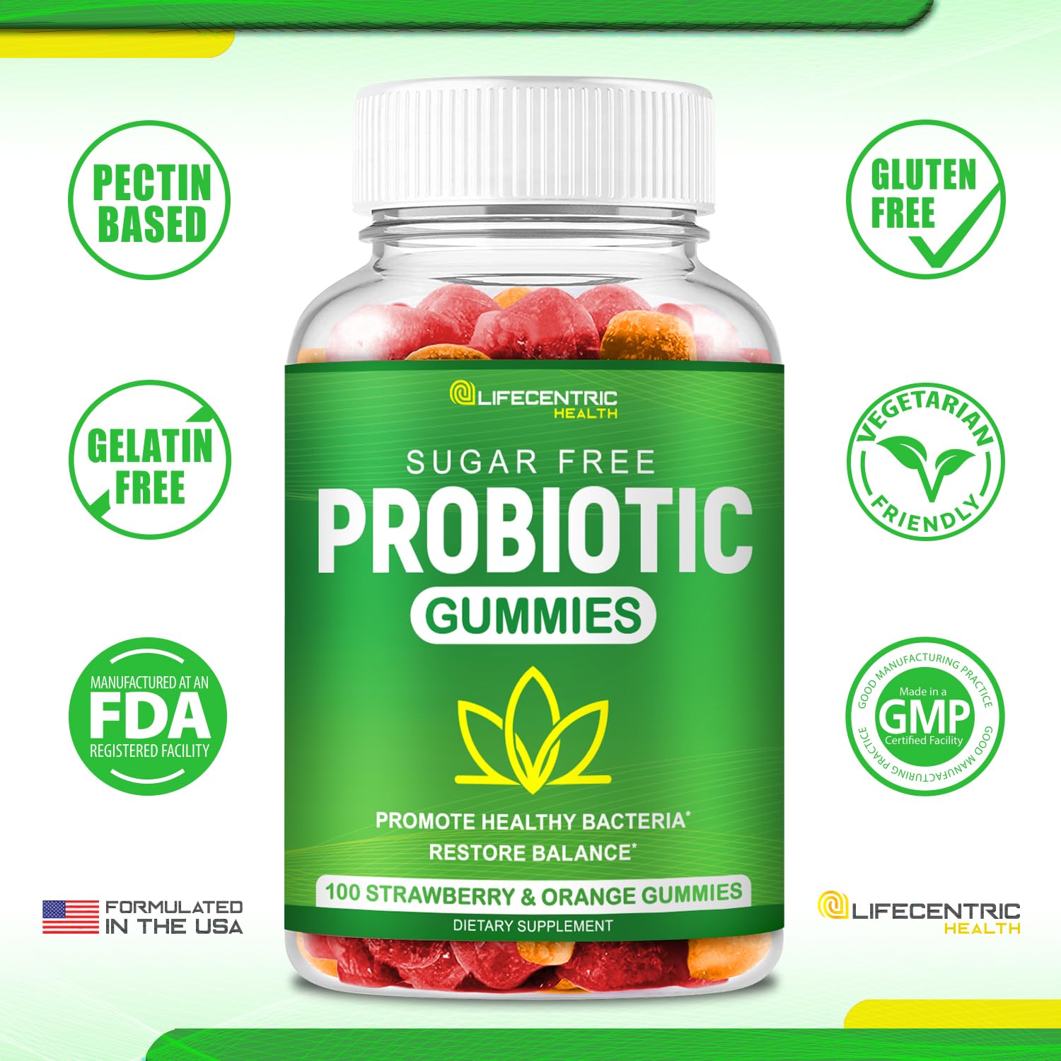 Probiotic Gummies for Adults and Kids Max Strength 5 Billion CFU | Organic Sugar Free Gummies for Digestive Health | 100 Count Vegan Gluten Free Chewable Probiotics - OzHealthStandard