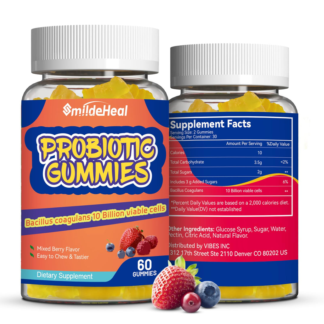 Probiotic Gummies for Digestive Health - 10 Billion CFU Bacillus Coagulans - Vegan & Non-GMO - Immune & Digestive Support for Men & Women - Strawberry & Mixed Berry Flavor - OzHealthStandard