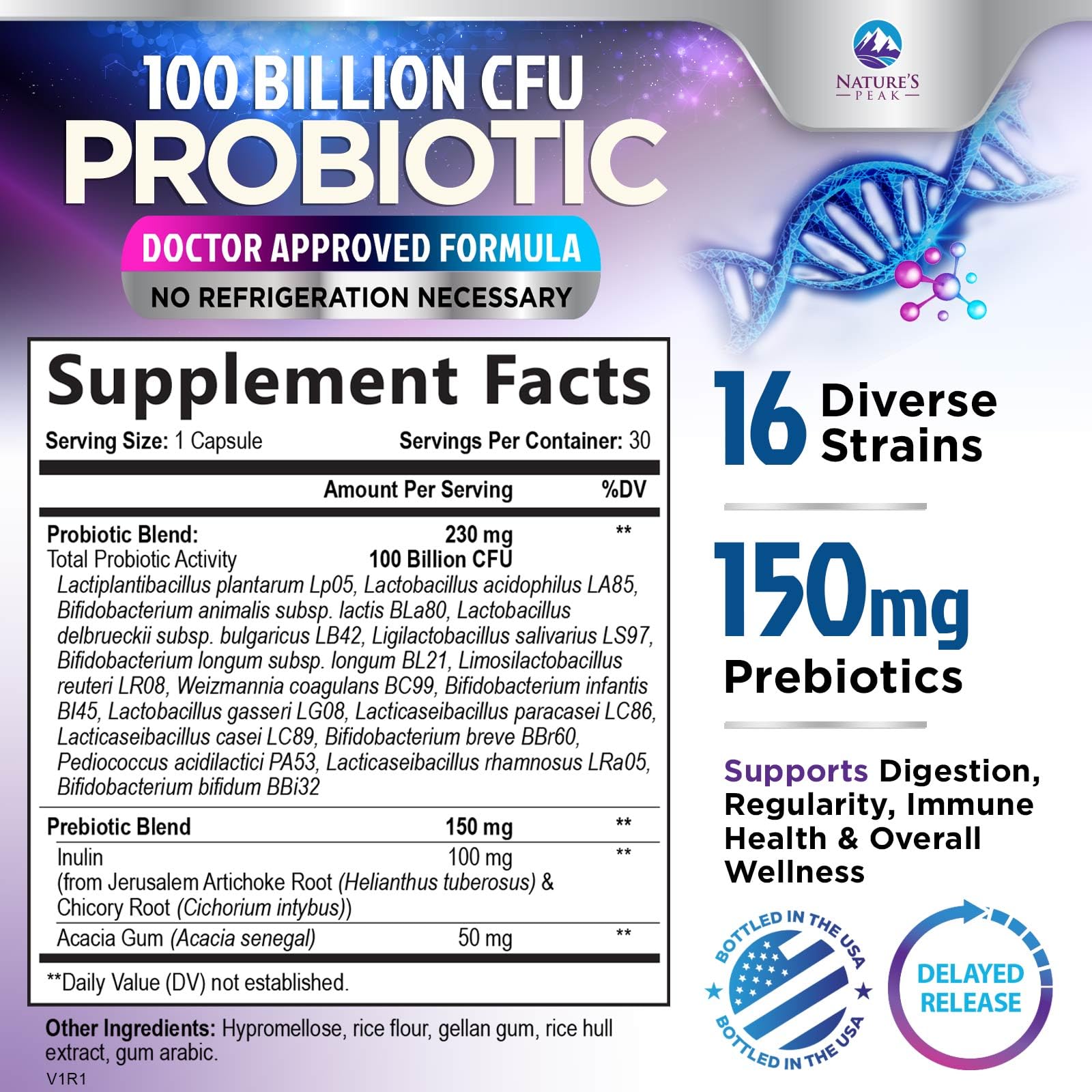 Probiotics 100 Billion CFU - 16 Premium Strains + Prebiotics - Best Probiotics for Women & Men - Supports Immune, Digestive & Gut Health, Supports Occasional Constipation, Gas & Bloating - 30 Capsules - OzHealthStandard
