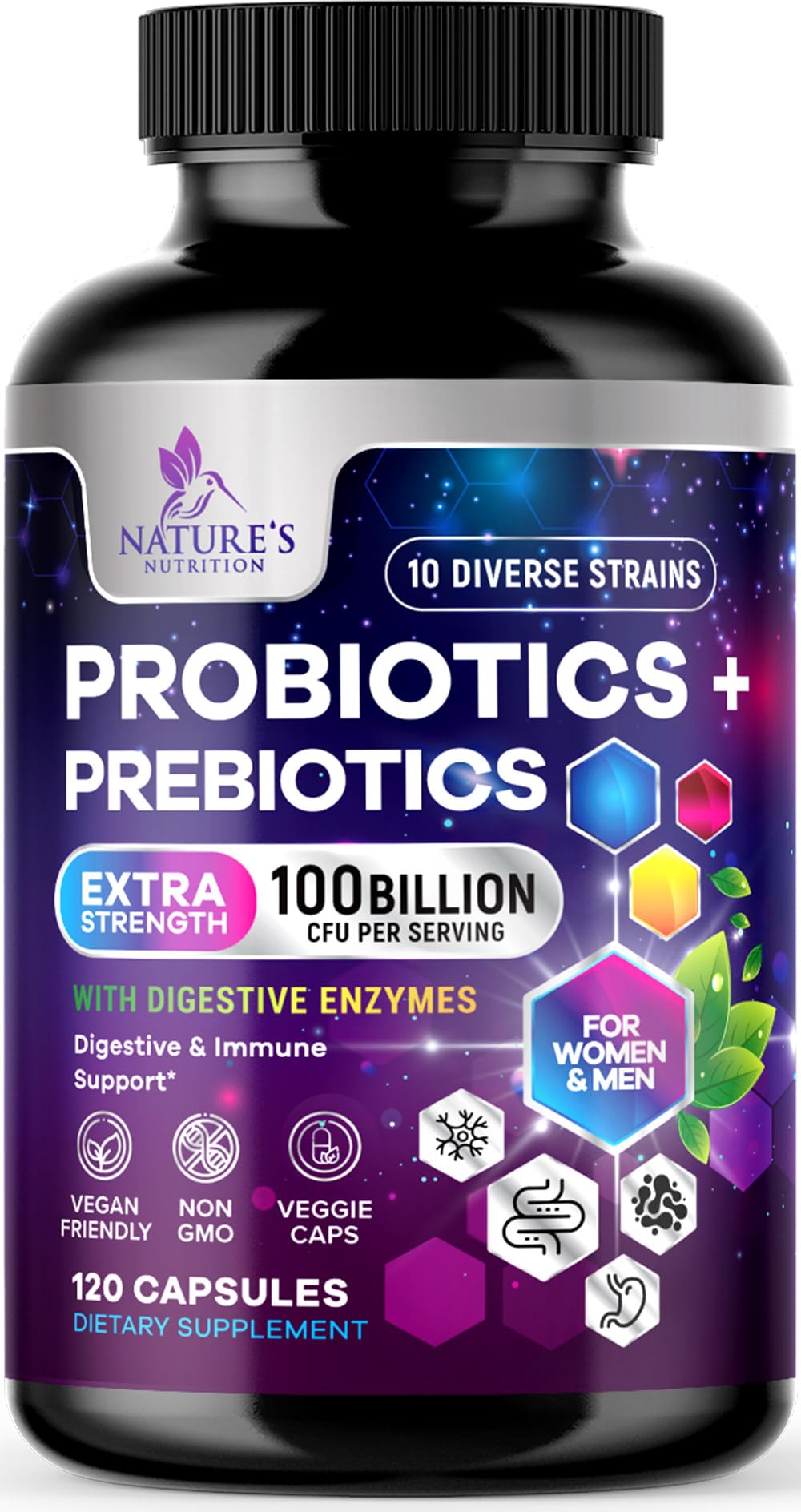 Probiotics 100 Billion CFU Per Serving - 10 Premium Strains + Prebiotics - Best Probiotic Supplement for Women & Men - Supports Immune, Digestive Health, - OzHealthStandard