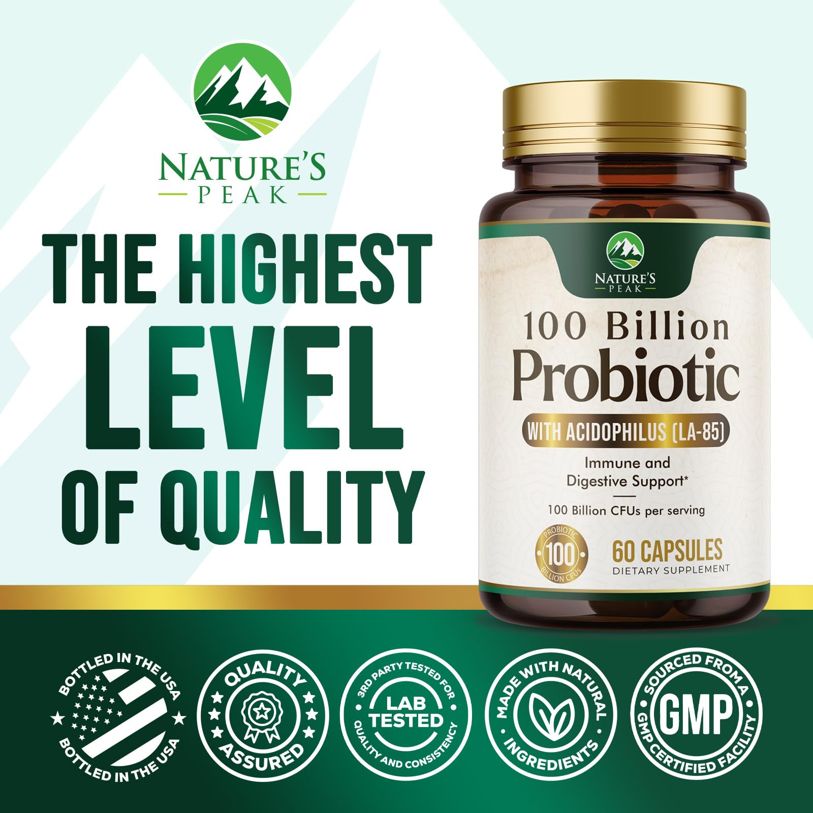Probiotics 100 Billion CFU Per Serving - 16 Premium Probiotic Strains Prebiotics - Immune Support, Gut Health, Occasional Constipation, Gas & Bloating, Probiotics Supplement, USA Bottled, 60 Capsules - OzHealthStandard