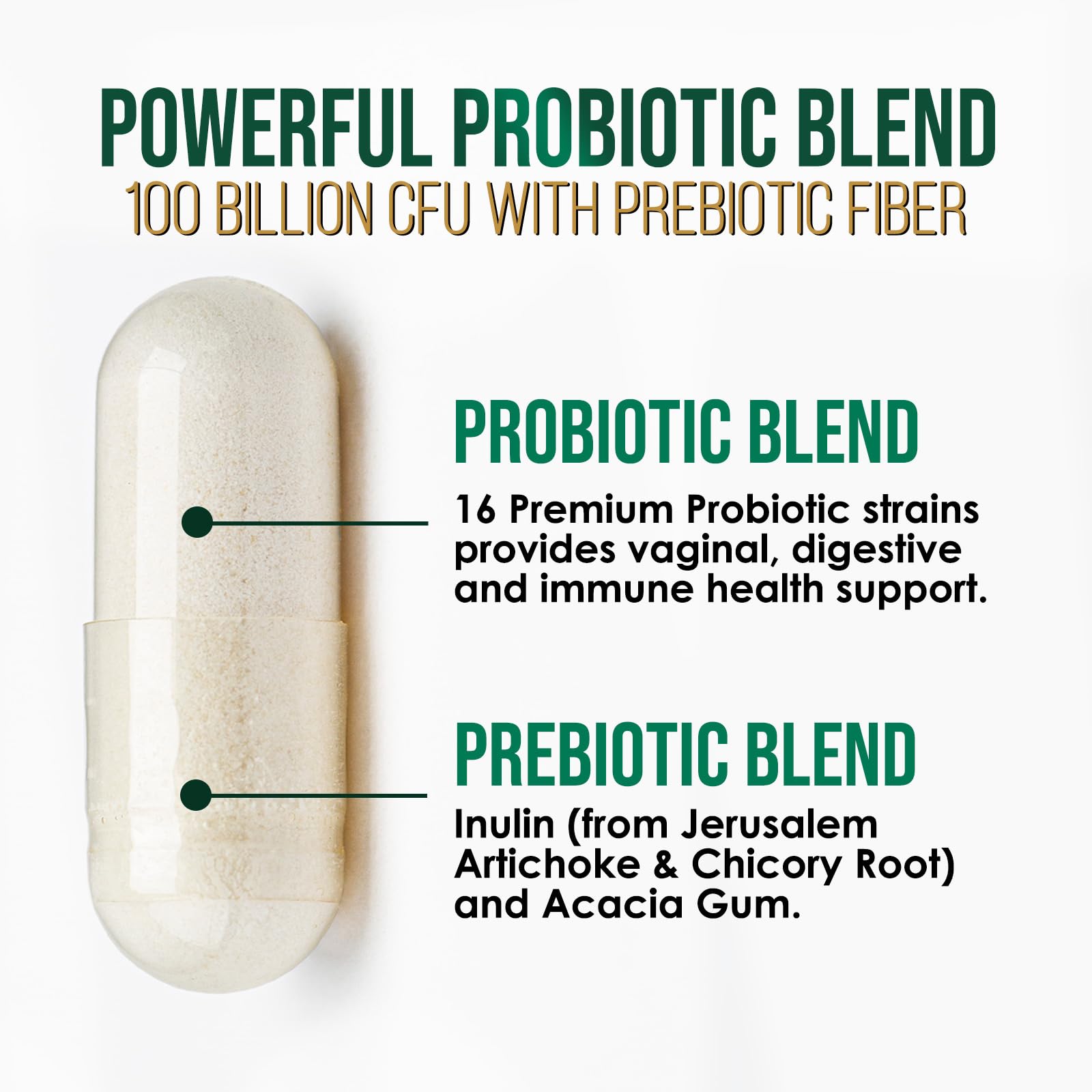 Probiotics 100 Billion CFU Per Serving - 16 Premium Probiotic Strains Prebiotics - Immune Support, Gut Health, Occasional Constipation, Gas & Bloating, Probiotics Supplement, USA Bottled, 60 Capsules - OzHealthStandard