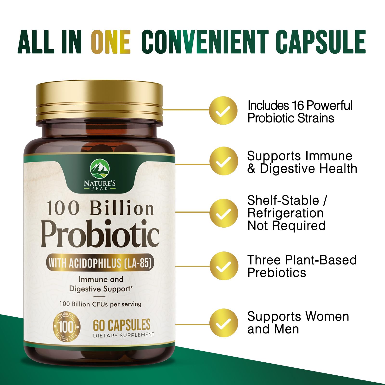 Probiotics 100 Billion CFU Per Serving - 16 Premium Probiotic Strains Prebiotics - Immune Support, Gut Health, Occasional Constipation, Gas & Bloating, Probiotics Supplement, USA Bottled, 60 Capsules - OzHealthStandard