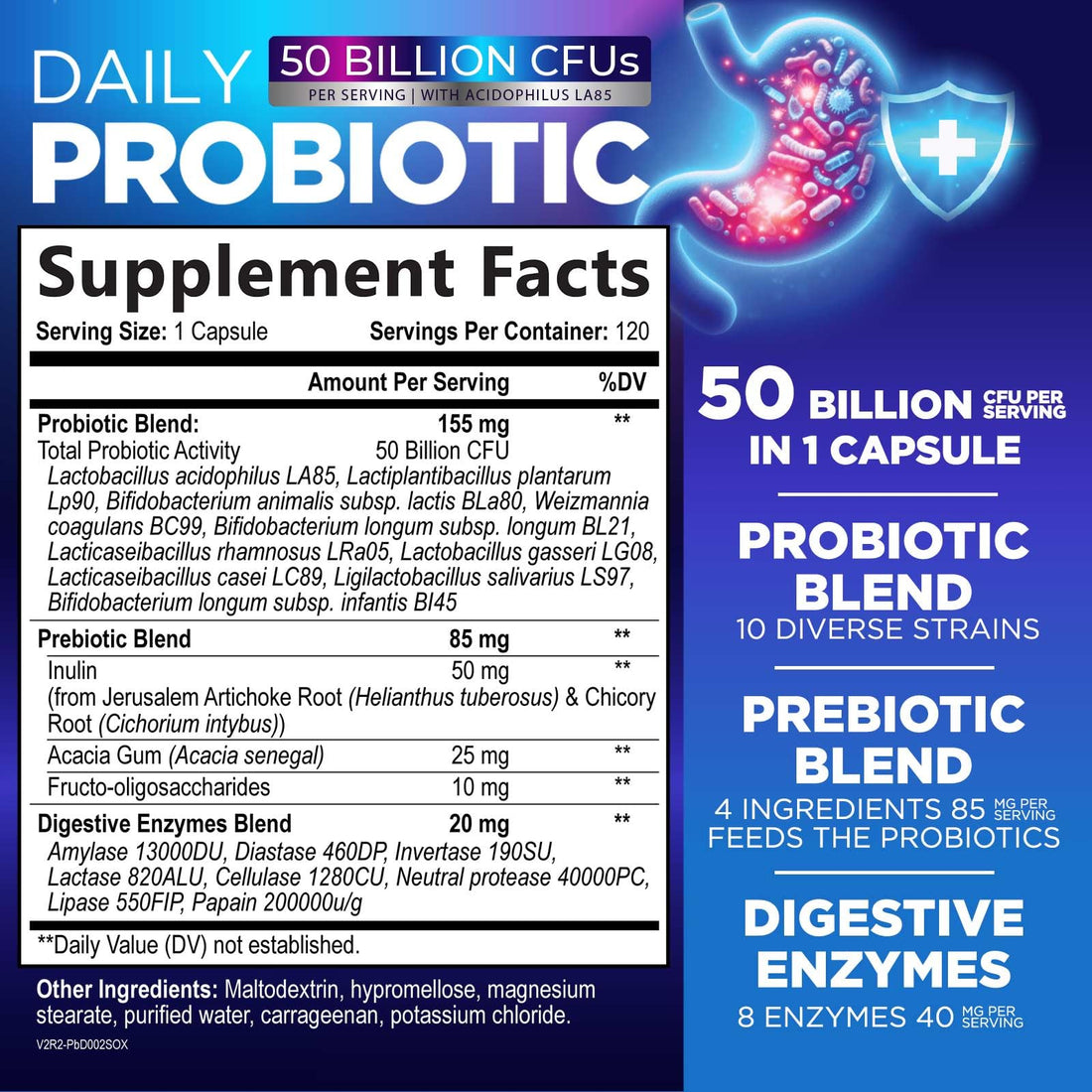Probiotics 50 Billion CFU Per Serving - 10 Premium Strains + Digestive Enzymes & Prebiotics - Best Probiotic for Women & Men, Supports Immune, - OzHealthStandard