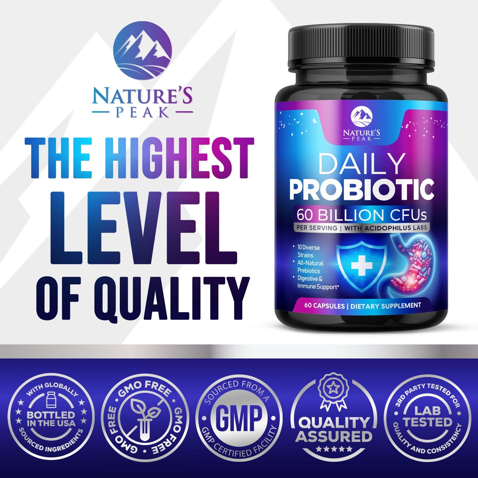 Probiotics 60 Billion CFU - 10 Strains + Digestive Enzymes & Prebiotics - Best Probiotic for Women & Men, Supports Immune, Gut Health, Occasional Constipation, Diarrhea, Gas & Bloating - 60 Capsules - OzHealthStandard