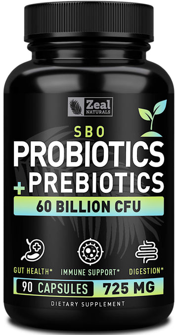 Probiotics and Prebiotics + SBO Probiotics (60 Billion CFU | 90 Capsules) Acidophilus Probiotic w. Saccharomyces Boulardii, Bifidobacterium + Spore Probiotic & Organic Sprouted Prebiotic Fiber Blend - OzHealthStandard