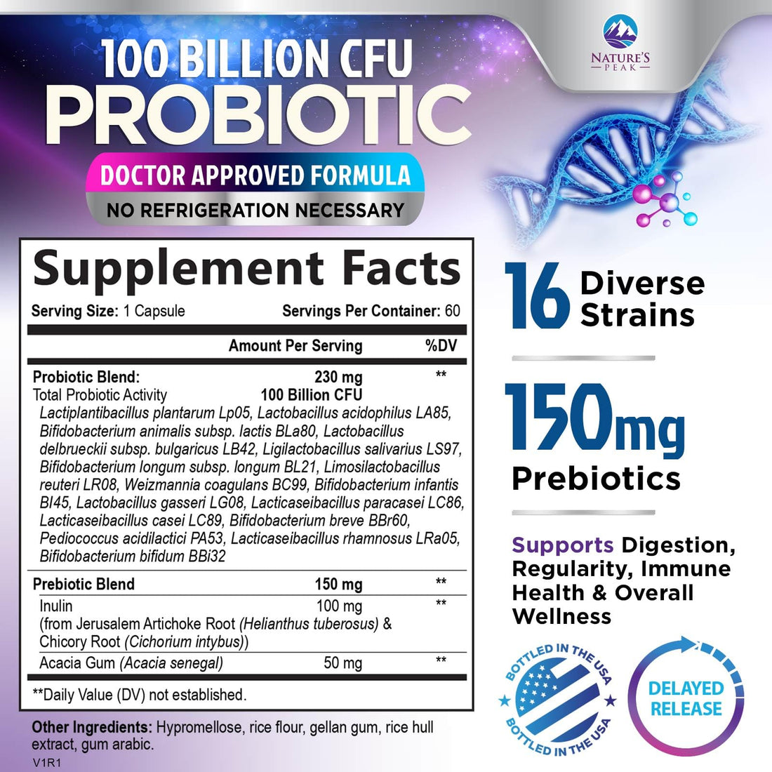 Probiotics for Digestive Gut Health - 100 Billion CFU Per Capsule, 16 Premium Strains & Prebiotics - Best Probiotics for Women & Men, Occasional Constipation - OzHealthStandard