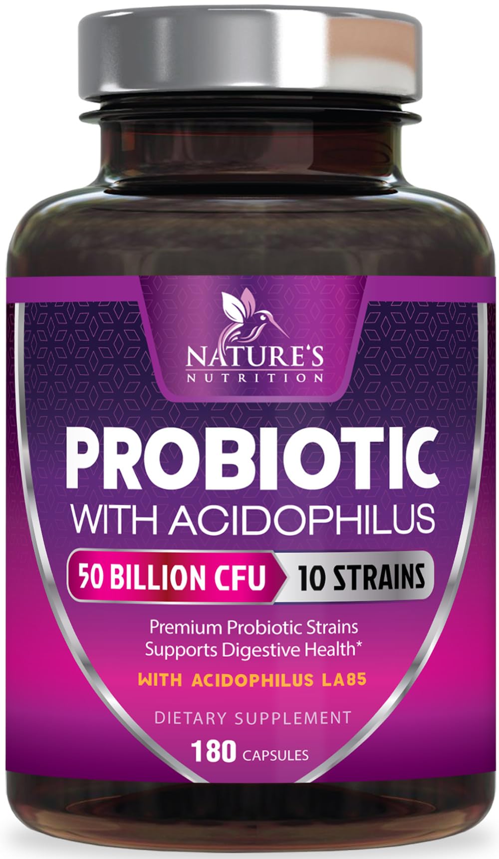 Probiotics for Digestive Gut Health - 50 Billion CFU Per Capsule, 10 Premium Strains & Prebiotics - Best Probiotics for Women & Men, Occasional Constipation, Gas, Immune Health Support - 180 Capsules - OzHealthStandard