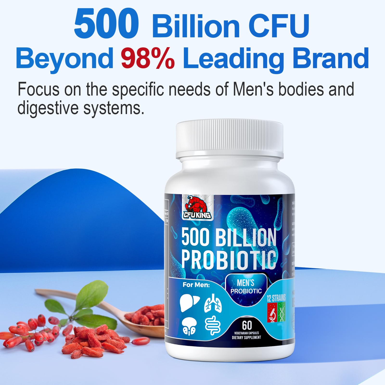 Probiotics for Men, 500 Billion CFU & 12 Mens Probiotic for Digestive Health + 4 Organic Prebiotic Fiber, for Digestive, Gut, Immune Health, Bloating, Gas, Energy Support, Shelf Stable - 120 Capsules - OzHealthStandard