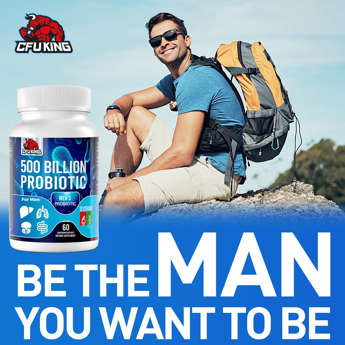 Probiotics for Men, 500 Billion CFU & 12 Mens Probiotic for Digestive Health + 4 Organic Prebiotic Fiber, for Digestive, Gut, Immune Health, Bloating, Gas, Energy Support, Shelf Stable - 120 Capsules - OzHealthStandard