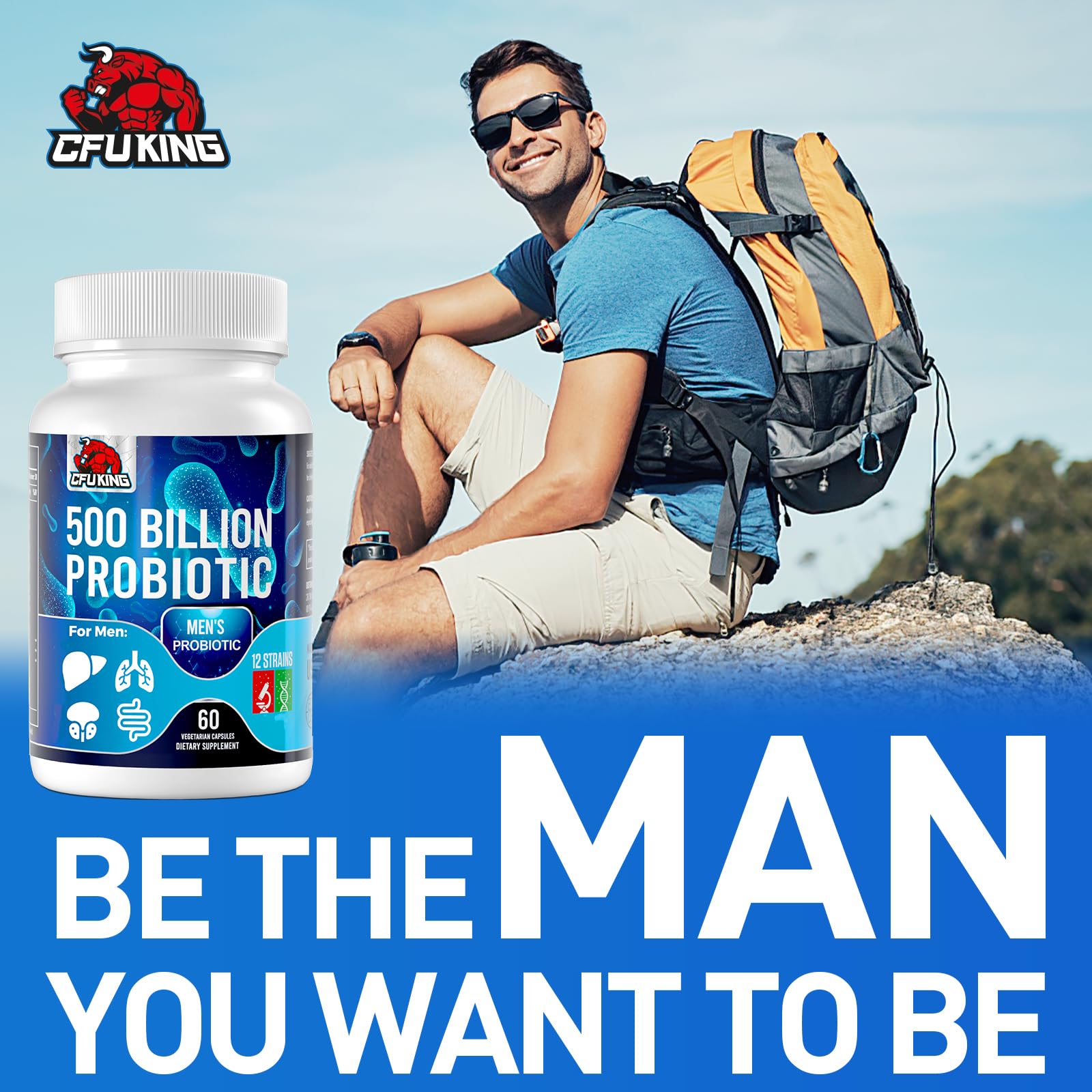 Probiotics for Men, 500 Billion CFU & 12 Mens Probiotic for Digestive Health + 4 Organic Prebiotic Fiber, for Digestive, Gut, Immune Health, Bloating, Gas, Energy Support, Shelf Stable - 120 Capsules - OzHealthStandard