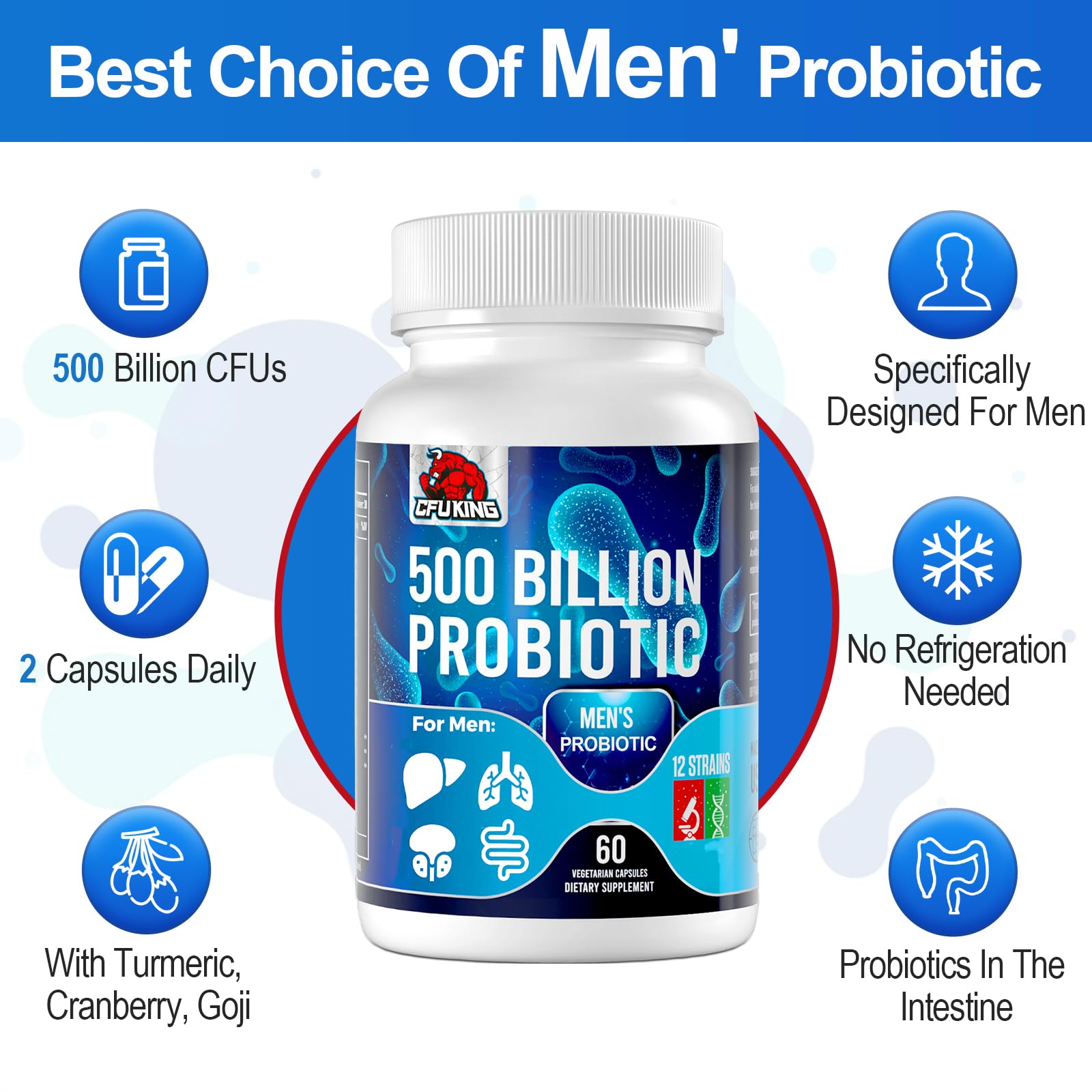Probiotics for Men, 500 Billion CFU & 12 Mens Probiotic for Digestive Health + 4 Organic Prebiotic Fiber, for Digestive, Gut, Immune Health, Bloating, Gas, Energy Support, Shelf Stable - 120 Capsules - OzHealthStandard