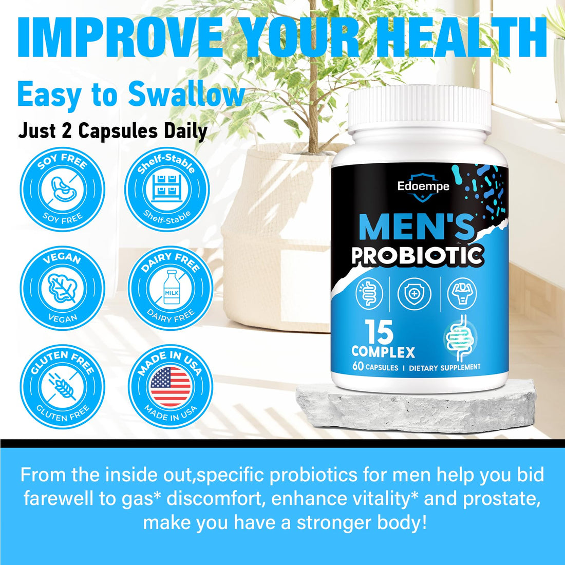 Probiotics for Men, 500 Billion CFUs 12 Strains, Mens Probiotics for Gut Health*, Digestive Health*, Energy, Prostate & Urinary Tract*, with Cranberry, Goji, Turmeric & Amla, Shelf Stable, 60 Caps - OzHealthStandard