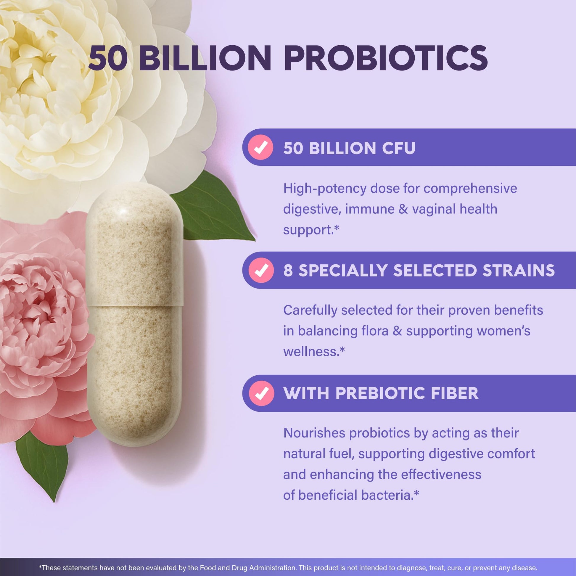 Probiotics for Women 50 Billion CFU - Vaginal Probiotics Clinically Proven for Yeast & pH Balance - Digestion & Bloating Relief - 8 Strains + Prebiotics - Delay Release - Made in USA, 30 Capsules - OzHealthStandard