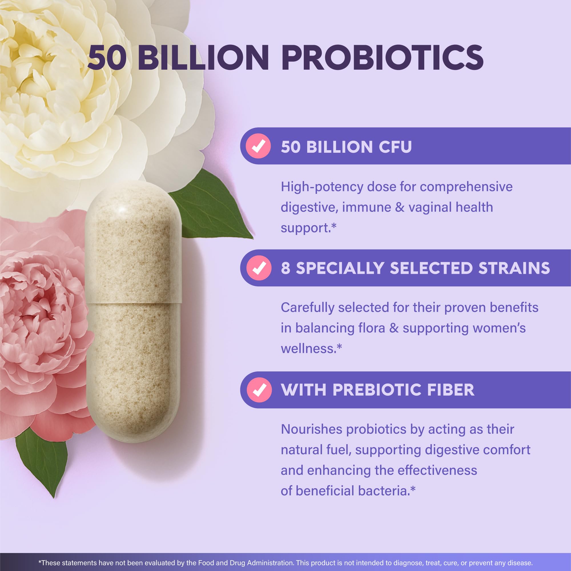 Probiotics for Women 50 Billion CFU - Vaginal Probiotics Clinically Proven for Yeast & pH Balance - Digestion & Bloating Relief - 8 Strains + Prebiotics - Delay Release - Made in USA, 30 Capsules - OzHealthStandard