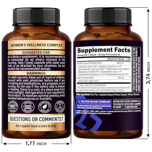 Probiotics for Women 50 Billion CFU - Vaginal Probiotics Clinically Proven for Yeast & pH Balance - Digestion & Bloating Relief - 8 Strains + Prebiotics - Delay Release - Made in USA, 30 Capsules - OzHealthStandard