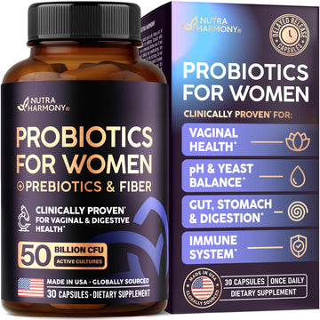 Probiotics for Women 50 Billion CFU - Vaginal Probiotics Clinically Proven for Yeast & pH Balance - Digestion & Bloating Relief - 8 Strains + Prebiotics - Delay Release - Made in USA, 30 Capsules - OzHealthStandard