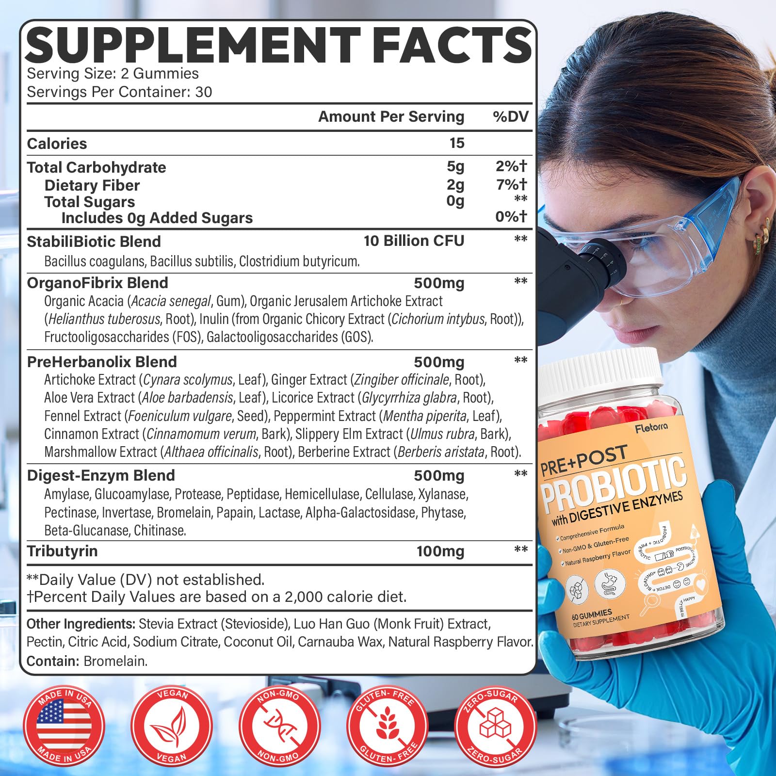 Probiotics for Women and Men, with 15 Prebiotics, 16 Digestive Enzymes & Postbiotics - Probiotics for Digestive Health & Bloating, Probiotic Gummies for Gut Health & Immunity, Sugar-Free, 60 Gummies - OzHealthStandard