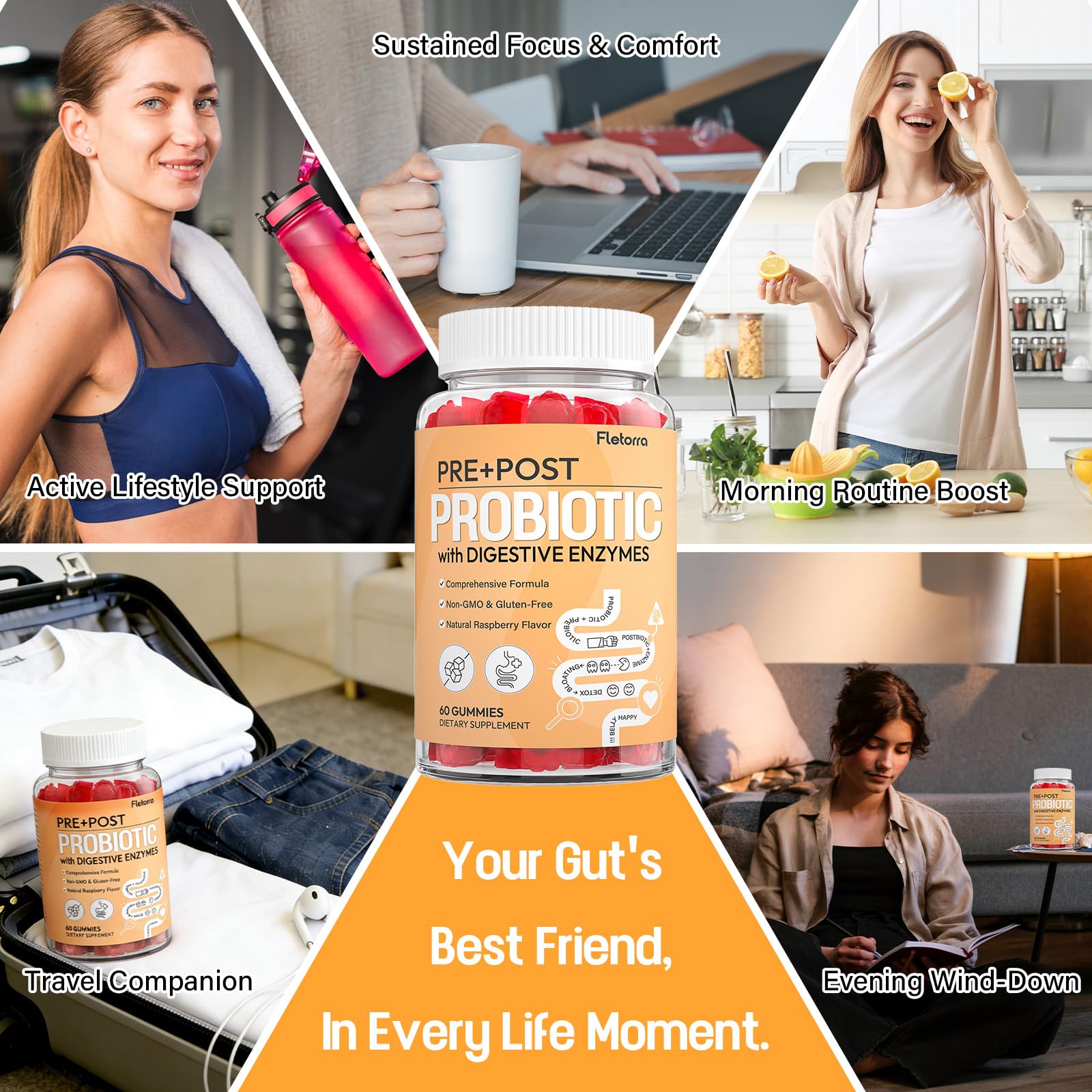 Probiotics for Women and Men, with 15 Prebiotics, 16 Digestive Enzymes & Postbiotics - Probiotics for Digestive Health & Bloating, Probiotic Gummies for Gut Health & Immunity, Sugar-Free, 60 Gummies - OzHealthStandard