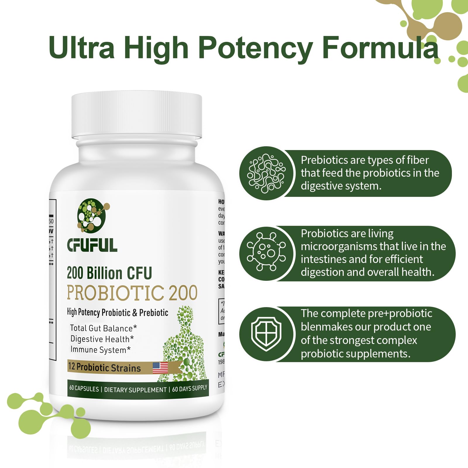 Probiotics for Women & Men, 200 Billion CFU 12 Strains with 3 Organic Prebiotics and Probiotics for Digestive Health Gut, Immune, Bloating & Gas, Energy, Overall Health, Shelf Stable - 2 Month Supply - OzHealthStandard