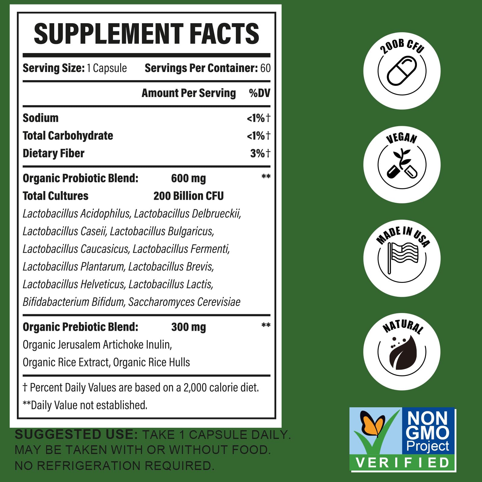 Probiotics for Women & Men, 200 Billion CFU 12 Strains with 3 Organic Prebiotics and Probiotics for Digestive Health Gut, Immune, Bloating & Gas, Energy, Overall Health, Shelf Stable - 2 Month Supply - OzHealthStandard