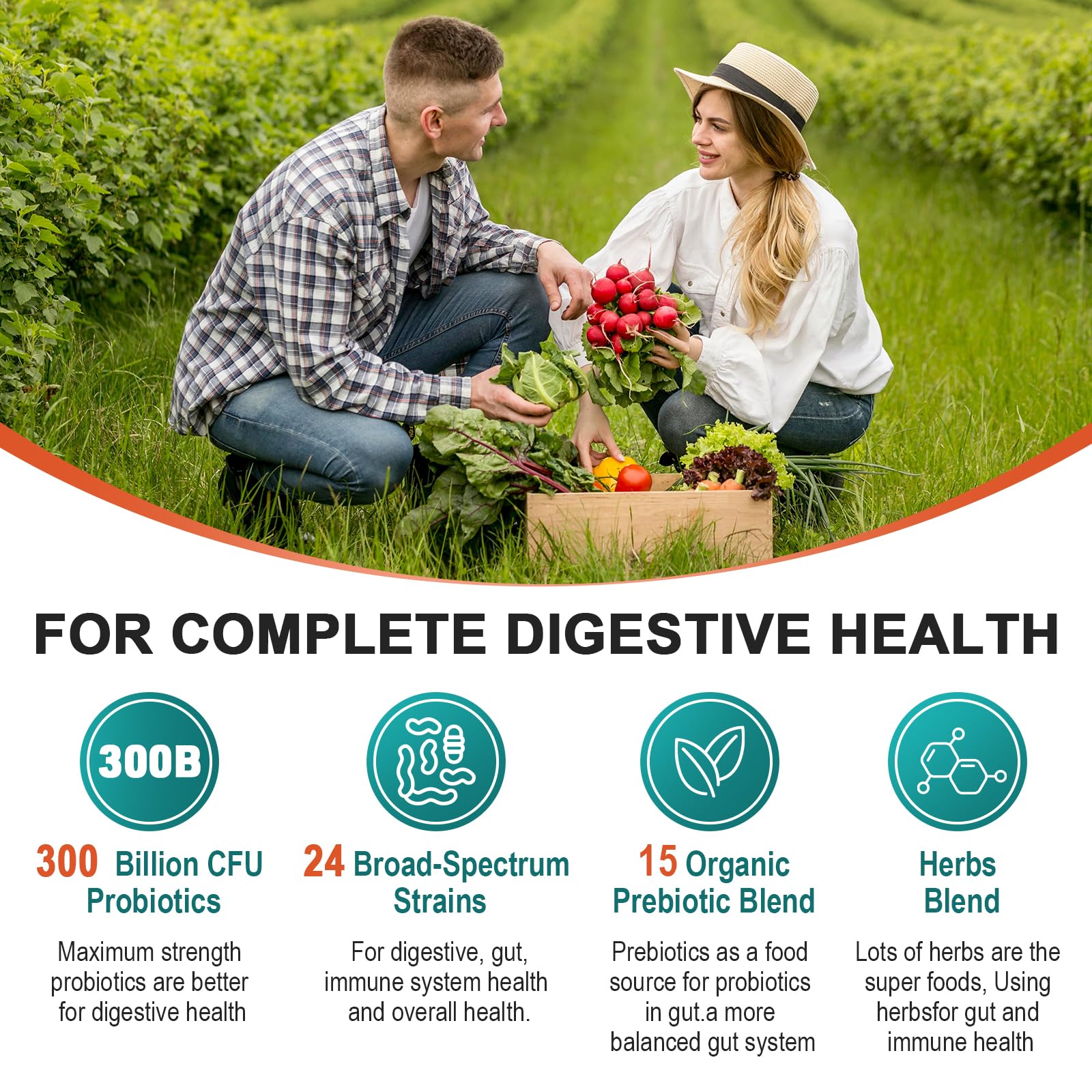 Probiotics for Women & Men - 300 Billion CFU, 24 Strains Probiotic + 15 Organic Herbs Prebiotics Blend, for Overall Digestive Gut Health, Immune, Constipation & Bloating, Shelf Stable - 4 Month Supply - OzHealthStandard