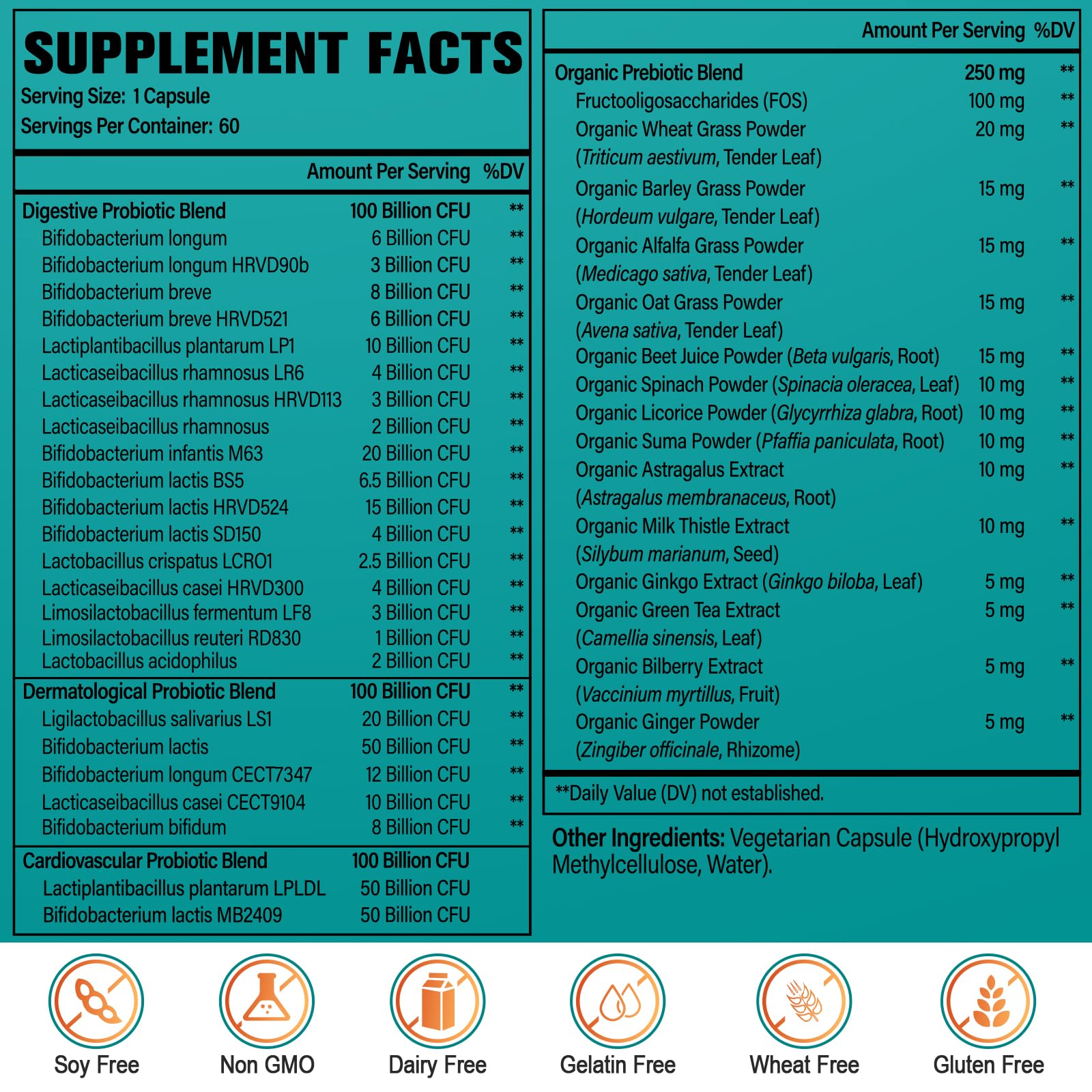 Probiotics for Women & Men - 300 Billion CFU, 24 Strains Probiotic + 15 Organic Herbs Prebiotics Blend, for Overall Digestive Gut Health, Immune, Constipation & Bloating, Shelf Stable - 4 Month Supply - OzHealthStandard