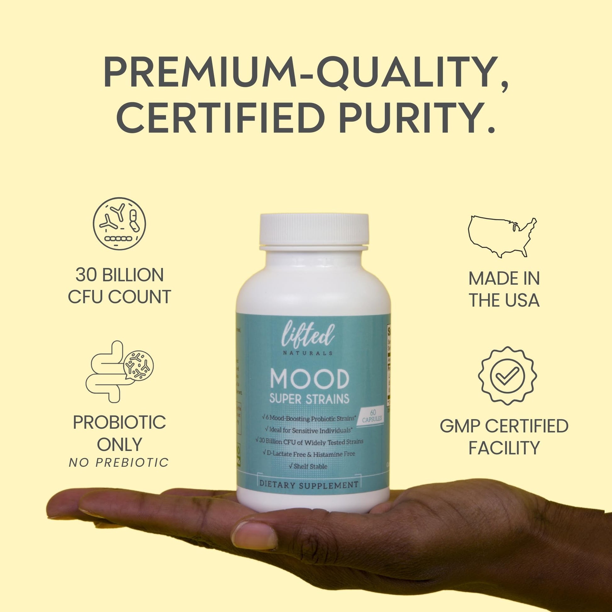 Probiotics - Mood Super Strains Probiotic - Naturally Supports Digestion & Mood - Histamine-Free Probiotics w/ L Rhamnosus GG, Shelf Stable Probiotic Supplement, 60 Day Supply, Non-GMO, VEGAN - OzHealthStandard