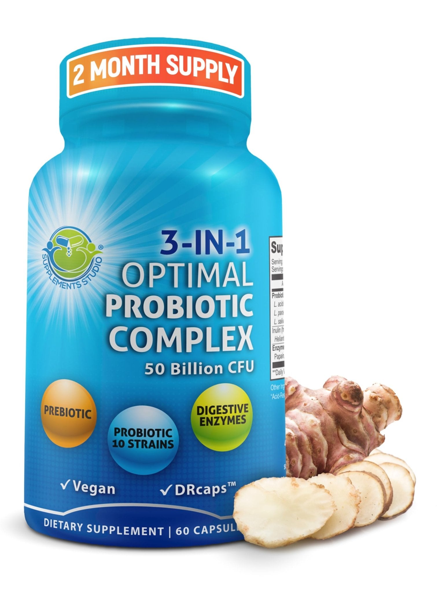 Probiotics with Digestive Enzymes and Prebiotic for Women and Men - 3-In-1 Vegan Probiotic Prebiotic Multi Enzyme Complex for Gut Health - OzHealthStandard
