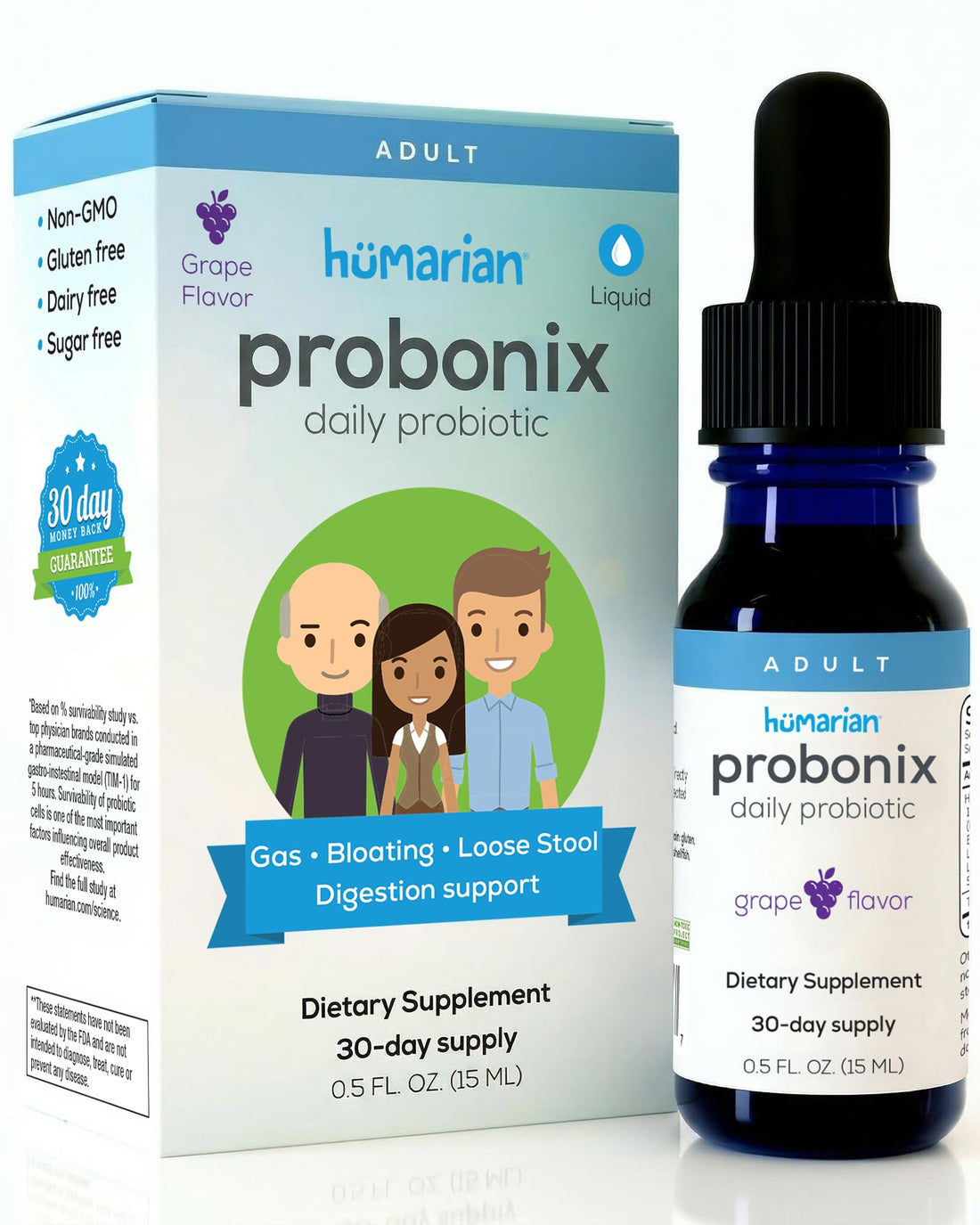 Probonix Humarian Liquid Probiotics for Adults - 12-Strain Probiotic Drops to Fortify Gut Health, Immunity and More - 30-Day Supply - Delicious Grape Flavor - OzHealthStandard