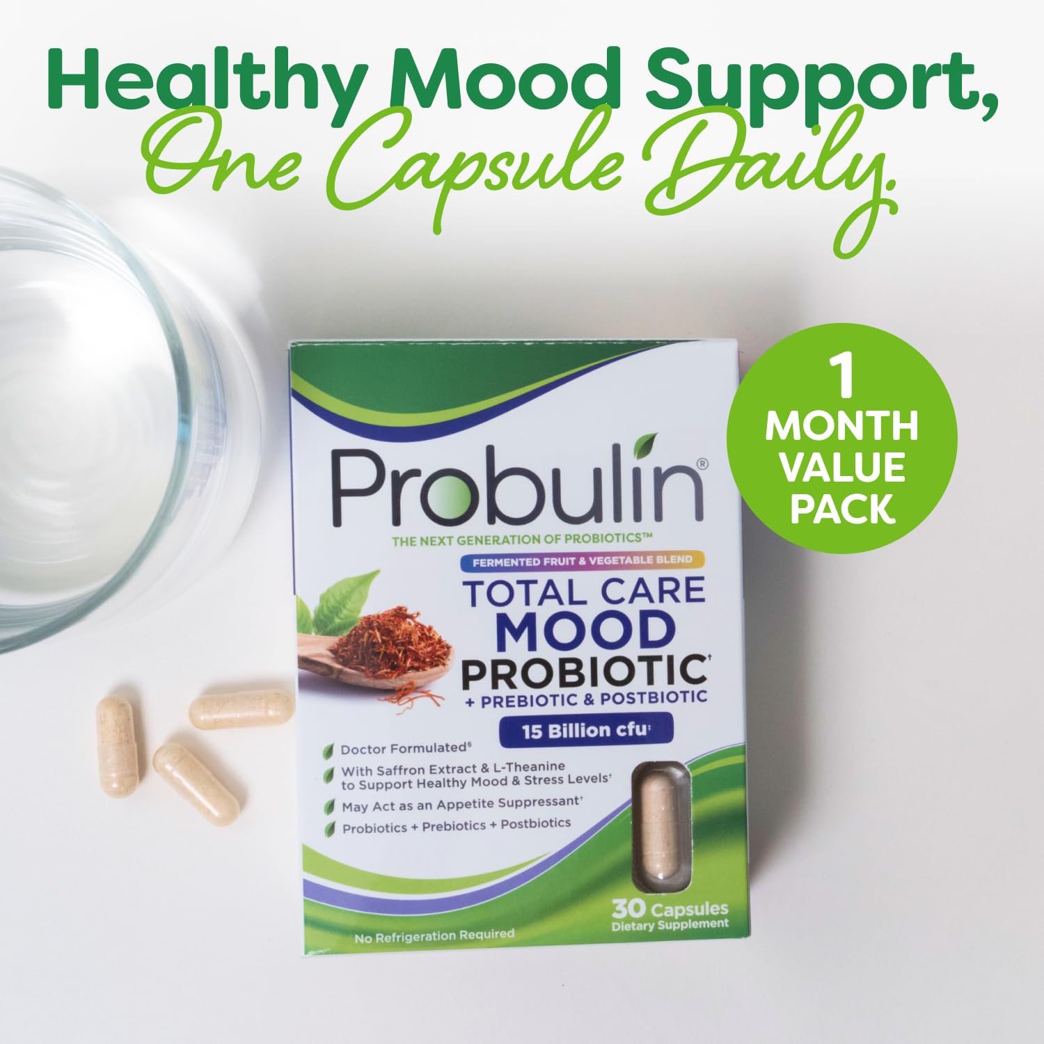Probulin Mood Probiotics for Women with Saffron, L Theanine, Probiotic, Prebiotic, Postbiotic - Mood Support Supplement & Gut Support - Vegan, Non GMO, 30 Capsules - OzHealthStandard
