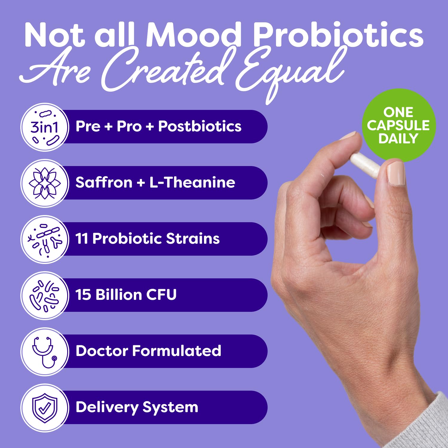 Probulin Mood Probiotics for Women with Saffron, L Theanine, Probiotic, Prebiotic, Postbiotic - Mood Support Supplement & Gut Support - Vegan, Non GMO, 30 Capsules - OzHealthStandard