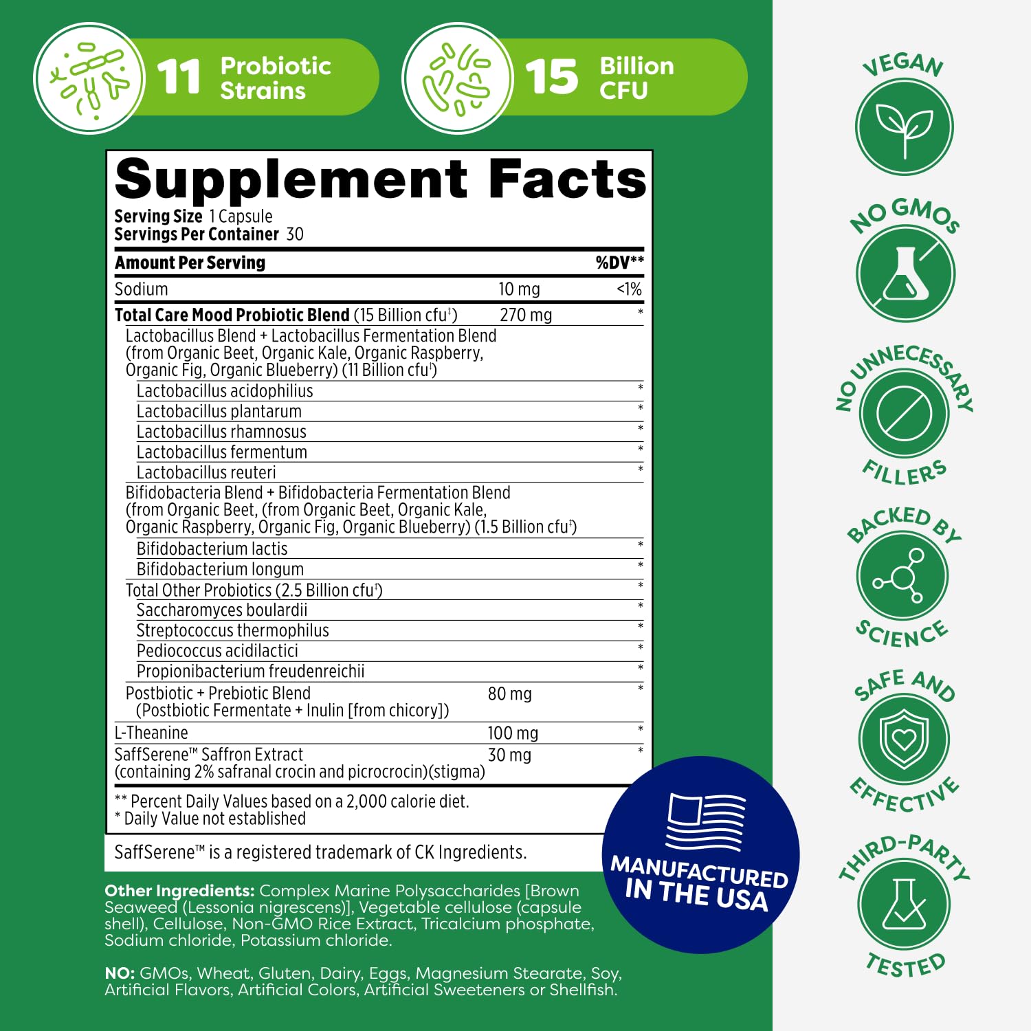 Probulin Mood Probiotics for Women with Saffron, L Theanine, Probiotic, Prebiotic, Postbiotic - Mood Support Supplement & Gut Support - Vegan, Non GMO, 30 Capsules - OzHealthStandard