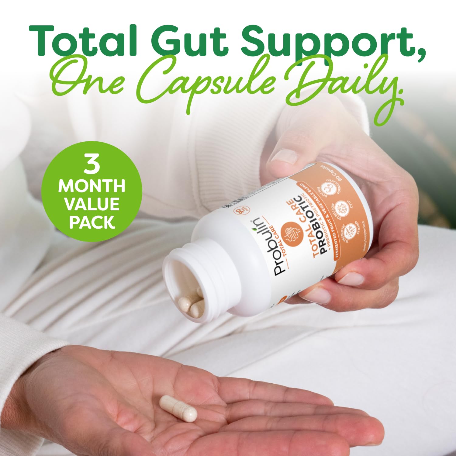 Probulin Total Care Probiotic Supplement, Daily Gut, Digestive, and Immune Health Probiotics Capsules for Men and Women, 20 Billion CFU, Vegan, 90 Count Bottle - OzHealthStandard