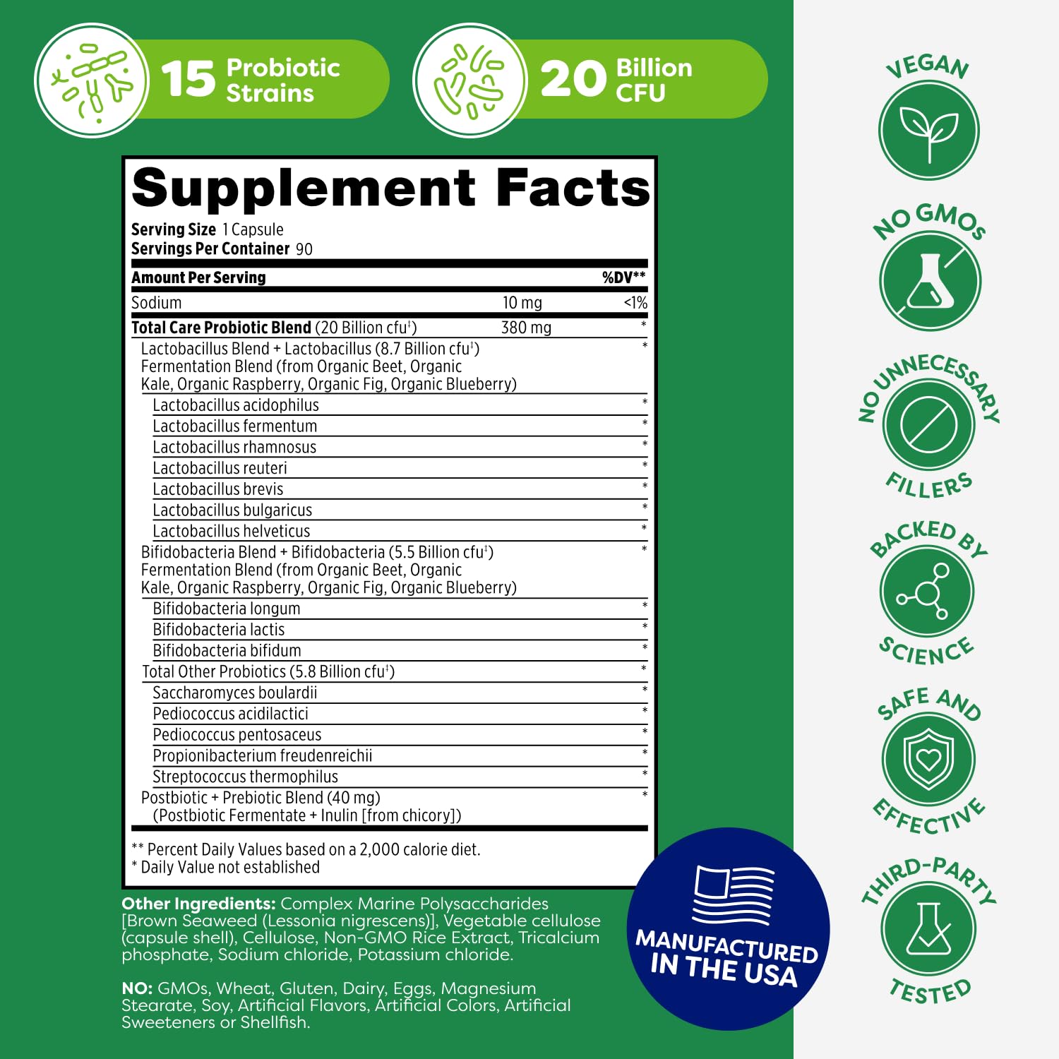 Probulin Total Care Probiotic Supplement, Daily Gut, Digestive, and Immune Health Probiotics Capsules for Men and Women, 20 Billion CFU, Vegan, 90 Count Bottle - OzHealthStandard
