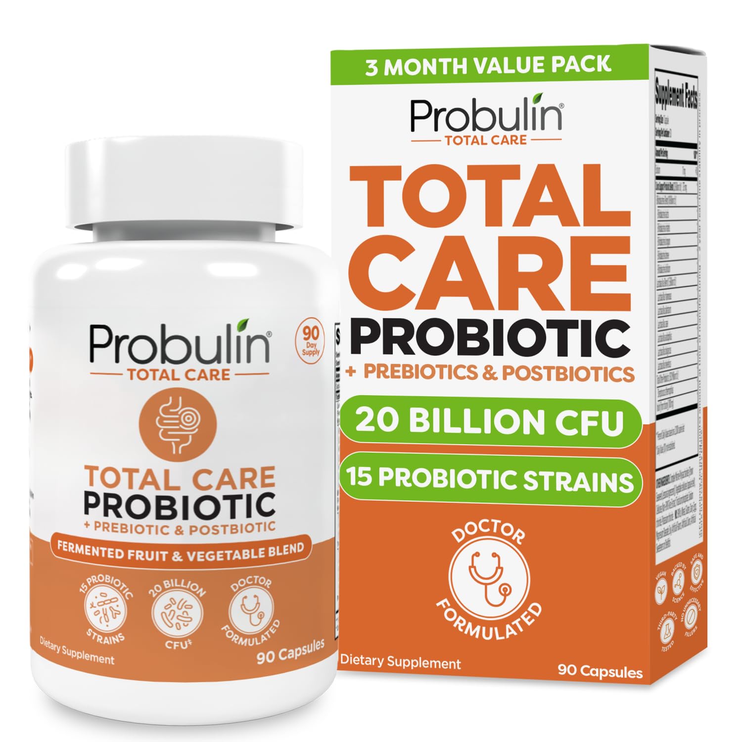 Probulin Total Care Probiotic Supplement, Daily Gut, Digestive, and Immune Health Probiotics Capsules for Men and Women, 20 Billion CFU, Vegan, 90 Count Bottle - OzHealthStandard