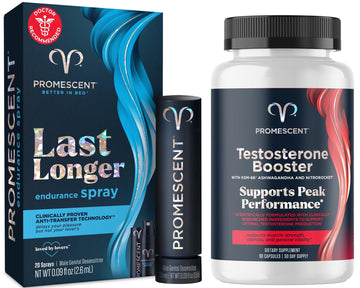 Promescent Desensitizing Delay Spray for Men Clinically Proven to Help You Last Longer in Bed, Prolong Climax for Him, 2.6 ml + Testosterone Booster for Men Supplement with KSM-66 Ashwagandha - OzHealthStandard
