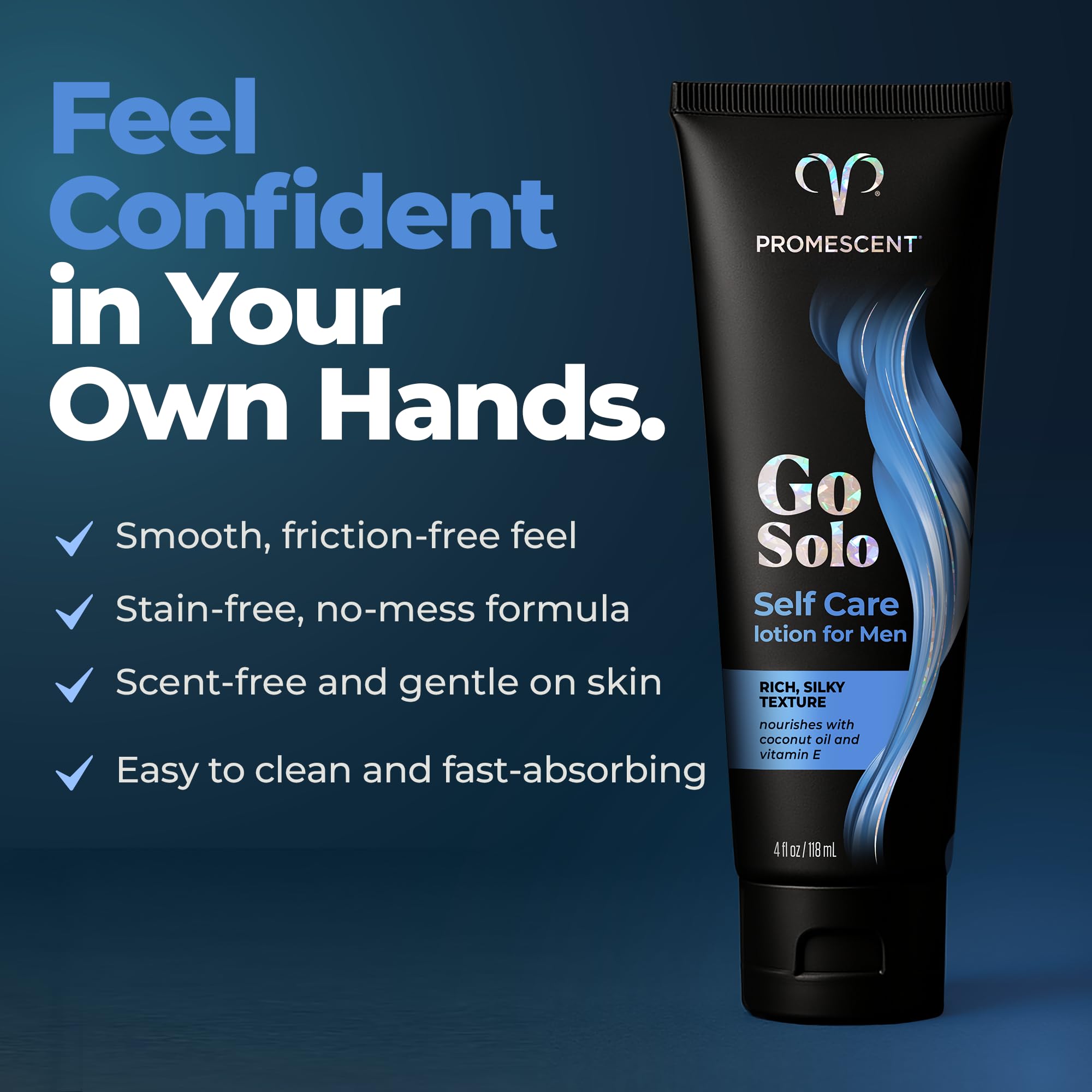 Promescent Go Solo Lotion for Men, Natural Unscented Moisturizing Ingredients with Coconut Oil and Sweet Almond Oil, Creamy Natural Texture, Fast-Absorbing, Made in the USA, 4 fl oz - OzHealthStandard