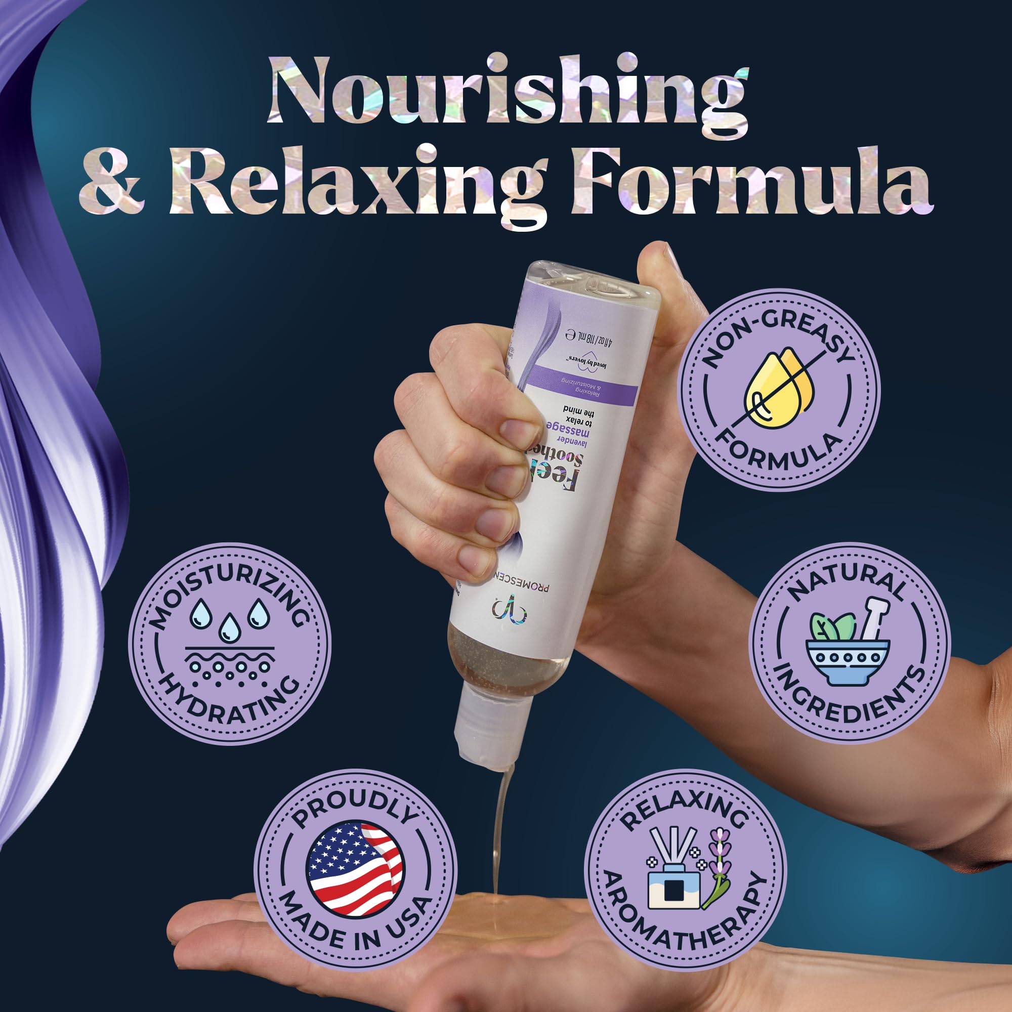Promescent Lavender Massage Oil for Massage Therapy, Massage Oils for Date Night, Premium Lavender Body Oil for Men & Women to Relieve Stress & Sore Muscles, Essential Oils for Skin (4 oz) - OzHealthStandard