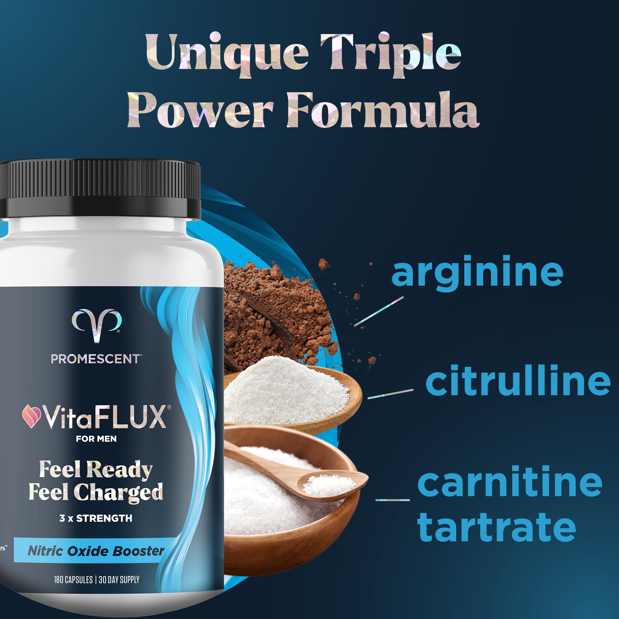 Promescent VitaFLUX Nitric Oxide Supplements for Men, Fast Acting Male Enhancing Pills for Stamina, Size & Performance, L-Arginine L-Citrulline L-Carnitine (30 Servings) - OzHealthStandard