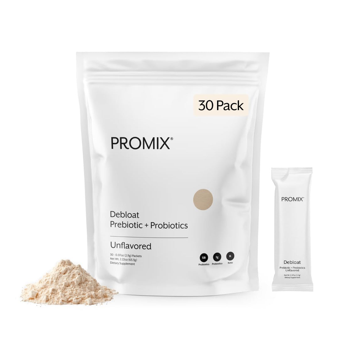 ProMix Nutrition Debloat Prebiotics and Probiotics Immune Support Supplement for Digestion, Cortisol Health, Gut Cleanse - Unflavored - 30 Servings (Pack of 30) - OzHealthStandard