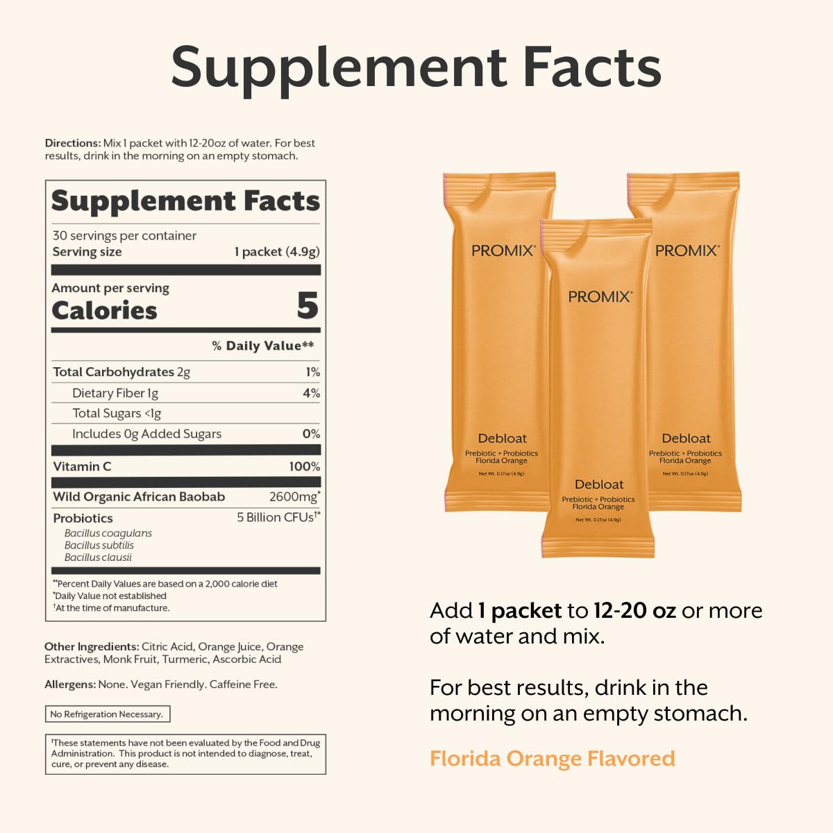 ProMix Nutrition Debloat Prebiotics and Probiotics with Baobab - Rich in Vitamin C, Bloating Relief, Immune Support - OzHealthStandard