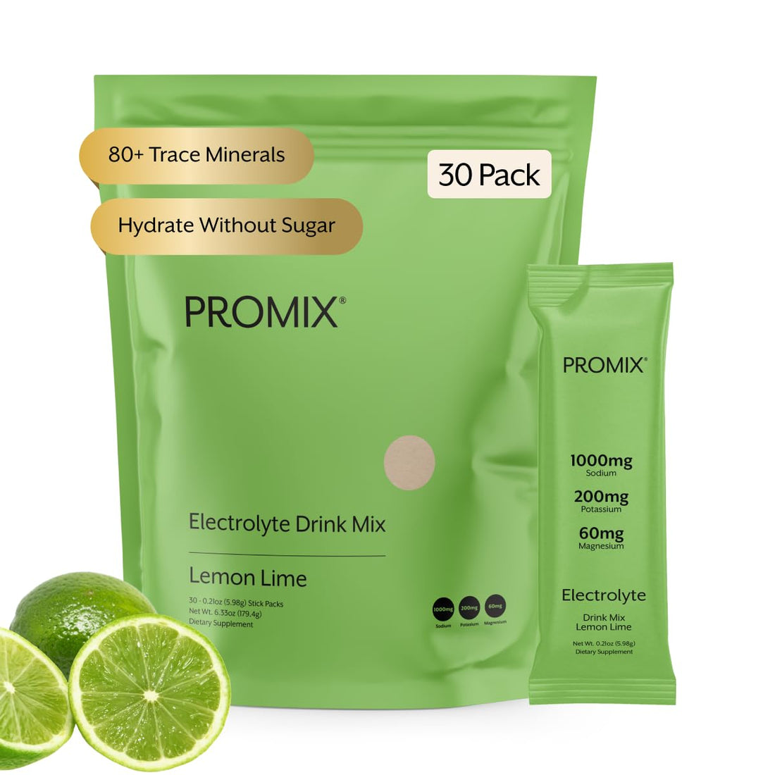 ProMix Nutrition Electrolytes Powder Hydration Packets - Himalayan Pink Salt, Magnesium, Potassium, Vitamin C - Lemon Lime, Lightly Sweetened - OzHealthStandard