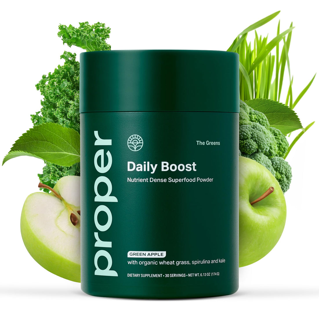 Proper, The Greens Daily Boost Organic Greens Powder. Whole Food, Apple Flavour Veggie Powder Superfood with Wheatgrass, Spirulina, Chlorella, Probiotics. - OzHealthStandard