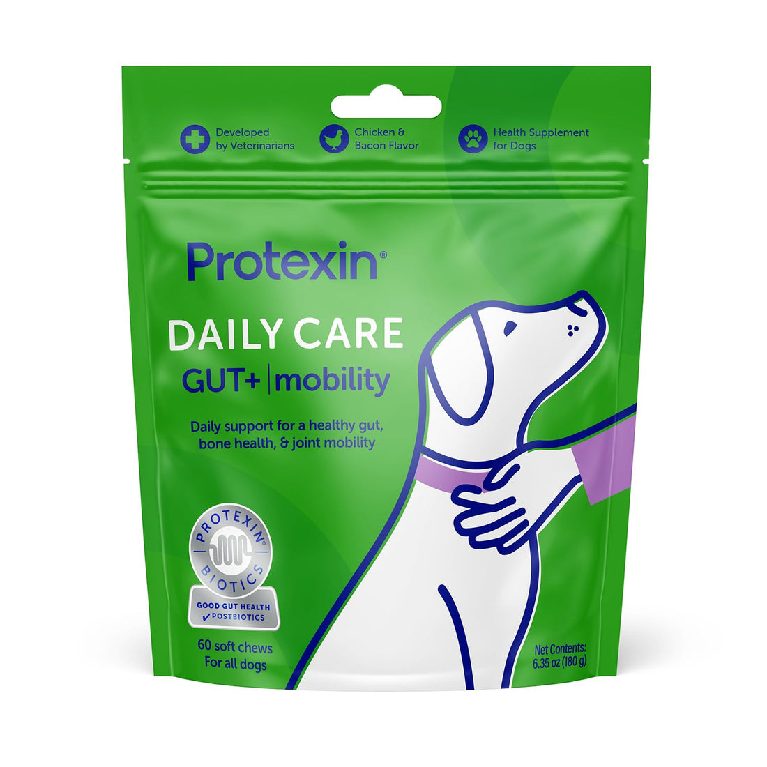Protexin Daily Care Gut+ Mobility | 60 Dog Chews, Chicken and Bacon Flavor Dog Supplement | Probiotics for Dogs, Dog Postbiotics - OzHealthStandard