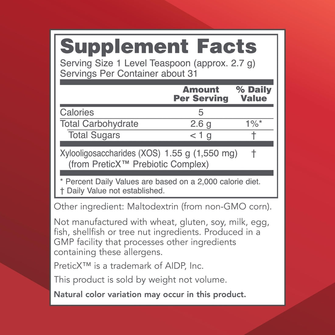 PROTOCOL FOR LIFE BALANCE Prebiotic Powder XOS - 1.55g per Serving - Intestinal Flora - Support GI Tract & Gut Health - Kosher & Non-GMO - 3 oz - OzHealthStandard